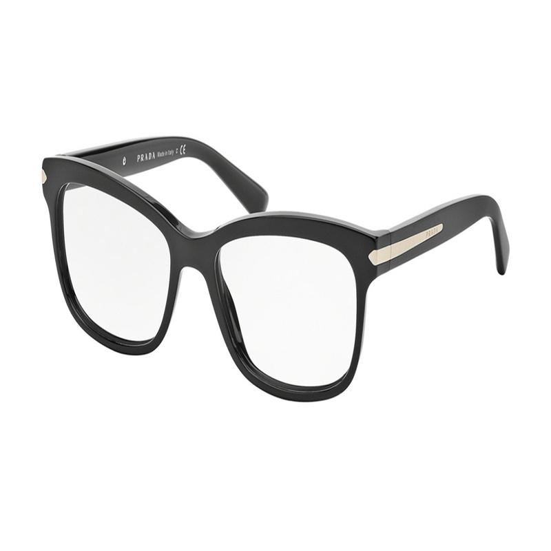 Prada Logo Decoration Plastic Irregular Optical Frame Women's Black