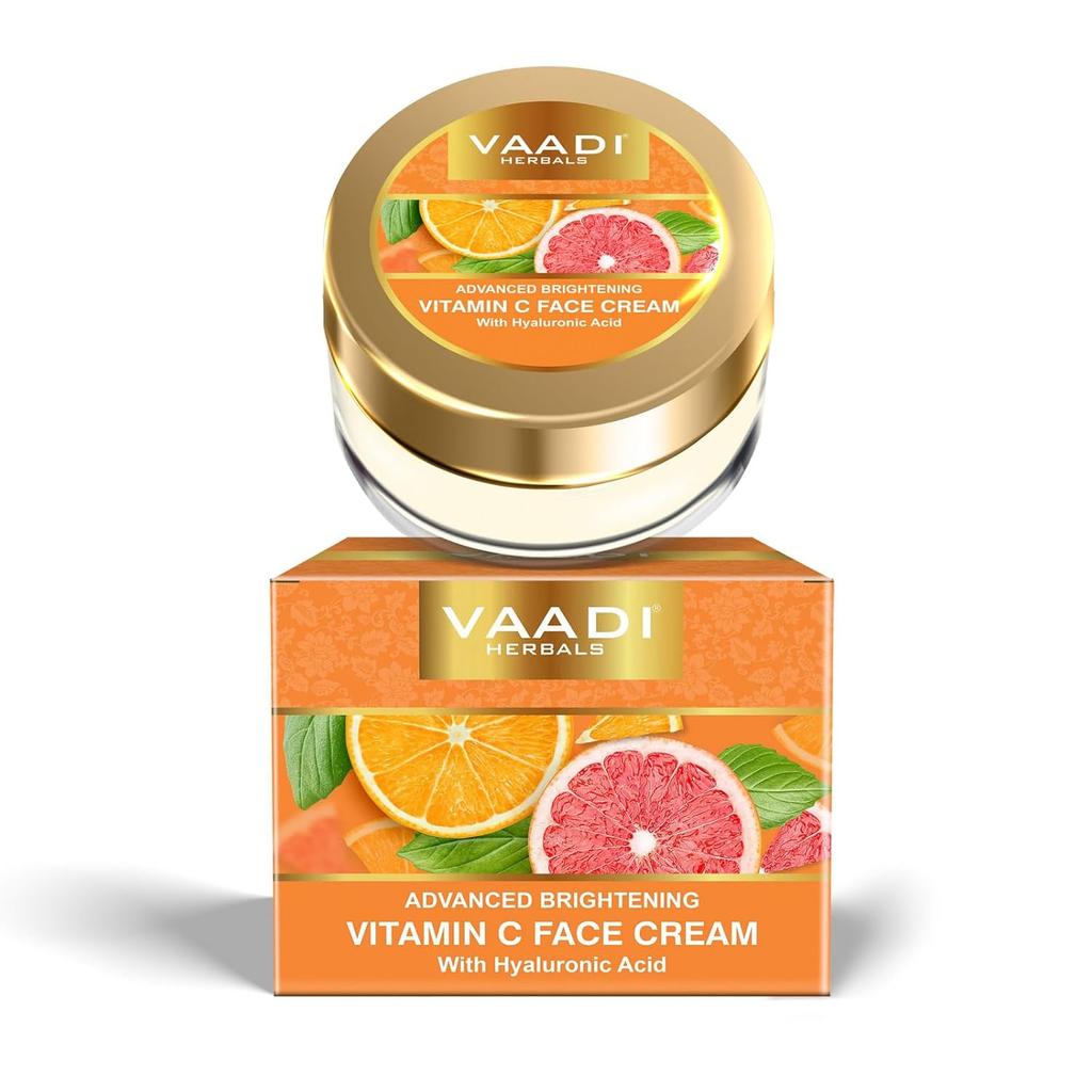 Vaadi Herbals Vitamin C Face Cream With Witch Hazel & Niacinamide Hydrating Brightening Daily Moisturizer For Smooth Radiant Skin 30 g