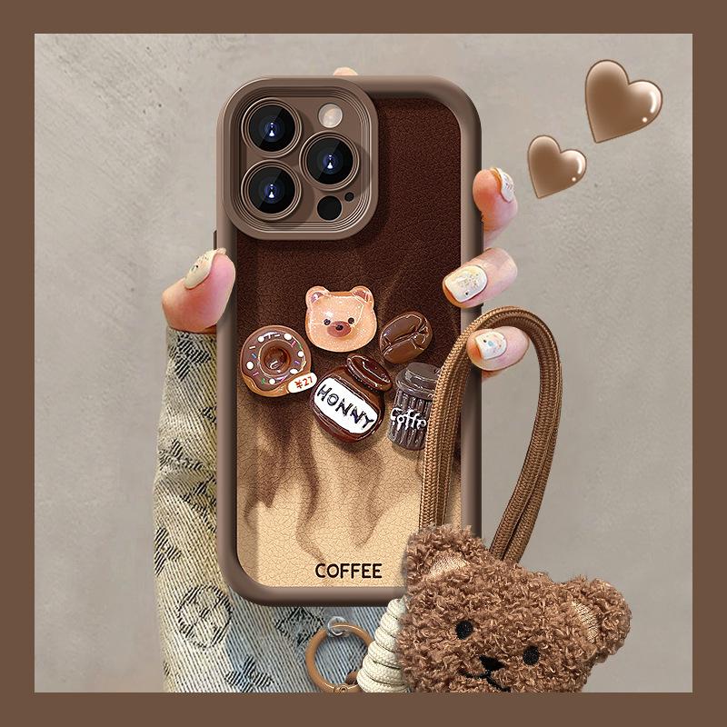 The Coffee Bear Figurine Lanyard Is Suitable for Apple 16PRO Phone Cases, Huawei OPPO, Xiaomi VIVO15