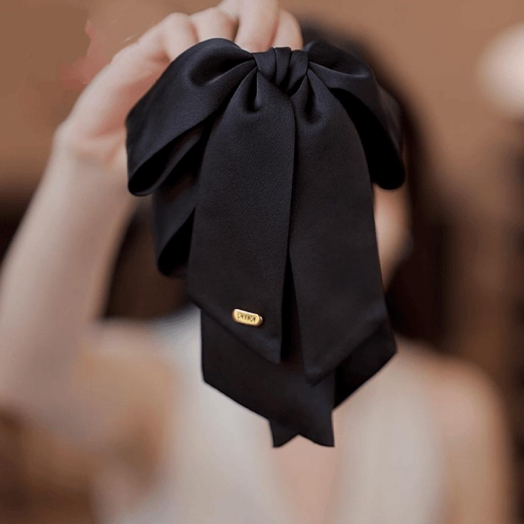 Korean Black Bow Hair Clip for Women - 2025 High-End Ponytail Hairpin, Small Claw Half-Up Clip чёрный