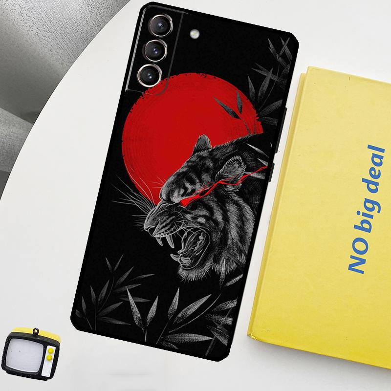 Tiger Red Sun Japan Art Phone Case For Samsung Galaxy S25 Ultra S20 S21 S22 S23 Plus S24 Ultra S9 S10 S25 FE Cover