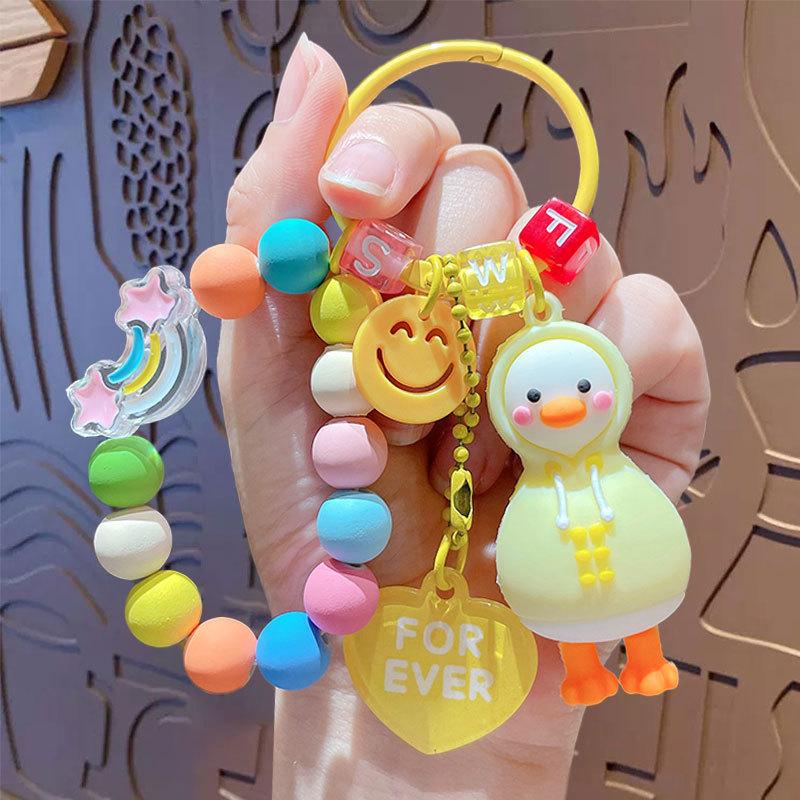 Cartoon Niedliche Ente Perlenarmband Schlüsselanhänger Paar Auto Tasche Schlüsselanhänger Anhänger Kreatives Geschenk