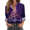 Women's Christmas Print Casual Half-Open Collar Long Sleeve Shirt