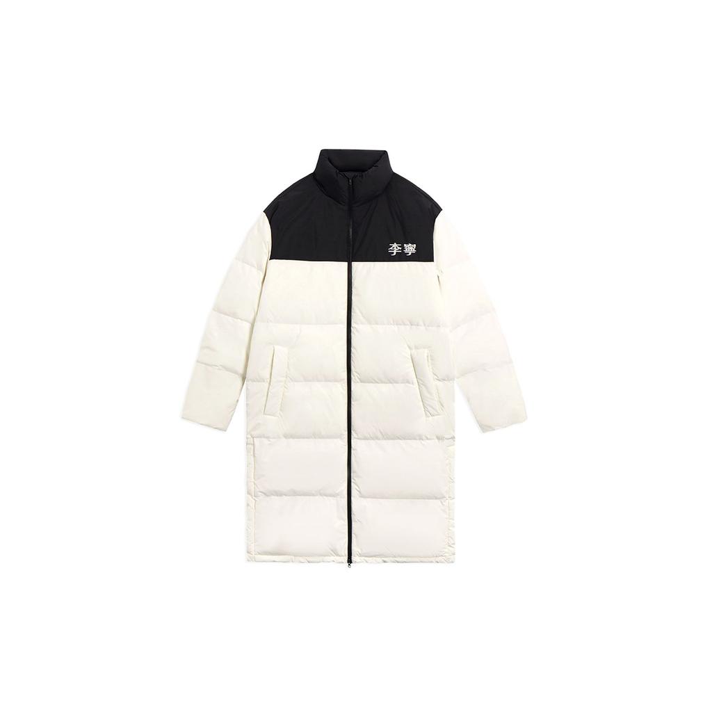 Li Ning Color Block Long Stand Collar Down Jacket Men Outerwear Off-White AYMS319-1