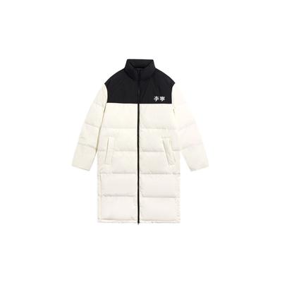 Li Ning Color Block Long Stand Collar Down Jacket Men Outerwear Off-White AYMS319-1