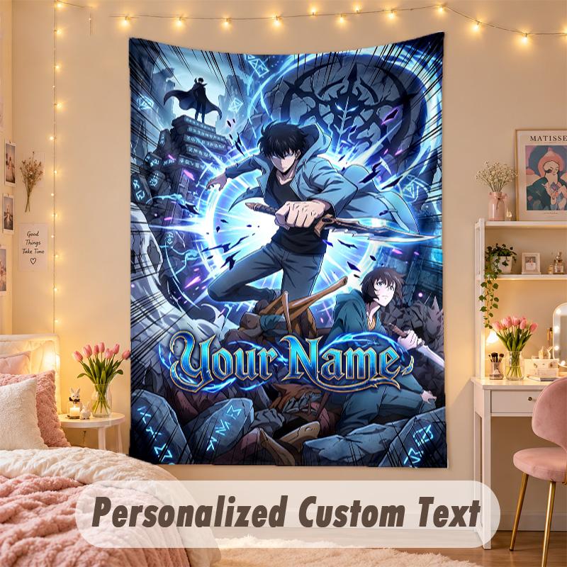 Custom Personalized Tapestry,Solo Leveling Print Custom Name Text Wall Art Hanging for Bedroom
