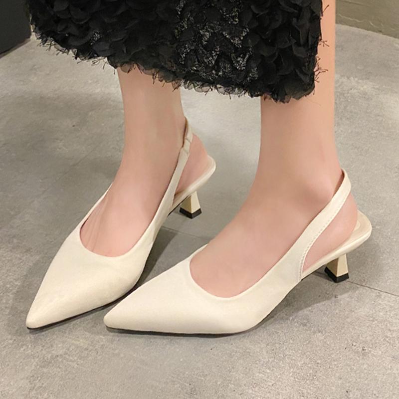 Summer Woman Pointed Toe Sandals Elegant Heeled Shoes Mid Heels Pumps Woman Slippers 2025 Trend Dress Zapatos De Mujer