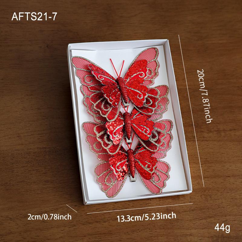 New Christmas decoration butterfly Christmas tree pendant glitter simulation butterfly scene atmosphere decoration butterfly