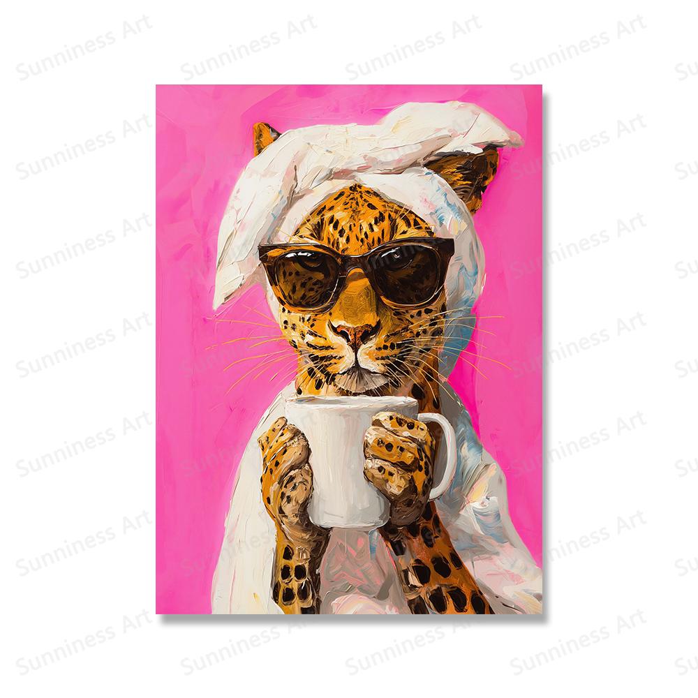 

Красочные леопардовые постеры с кофе, максималистские, яркие, утренние, холст, настенное искусство, принт, картины для кухни, домашнего декора 21x30cm No Framed белый