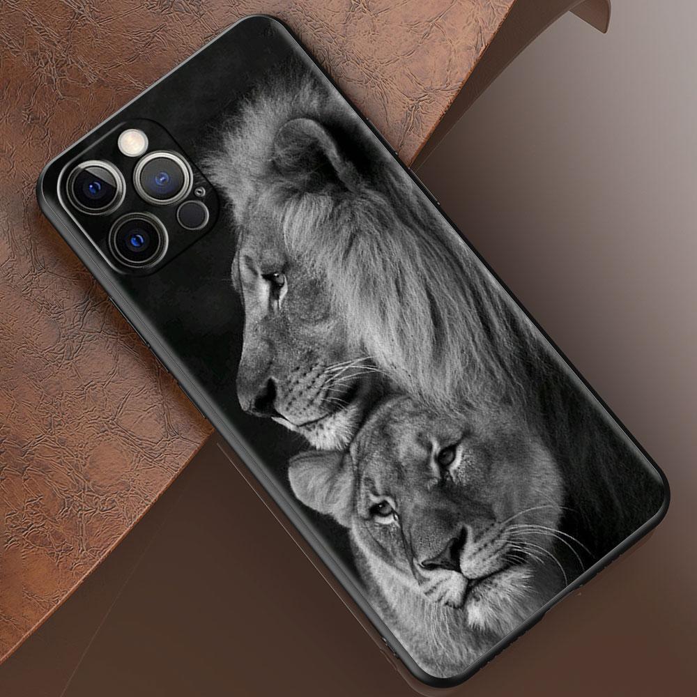Phone Case for Apple iPhone 14 15 11 12 13 Pro Max XR X 7 8 Plus XS Black Soft Cover SE 2020 Coque Lion Tiger Animal Bumper