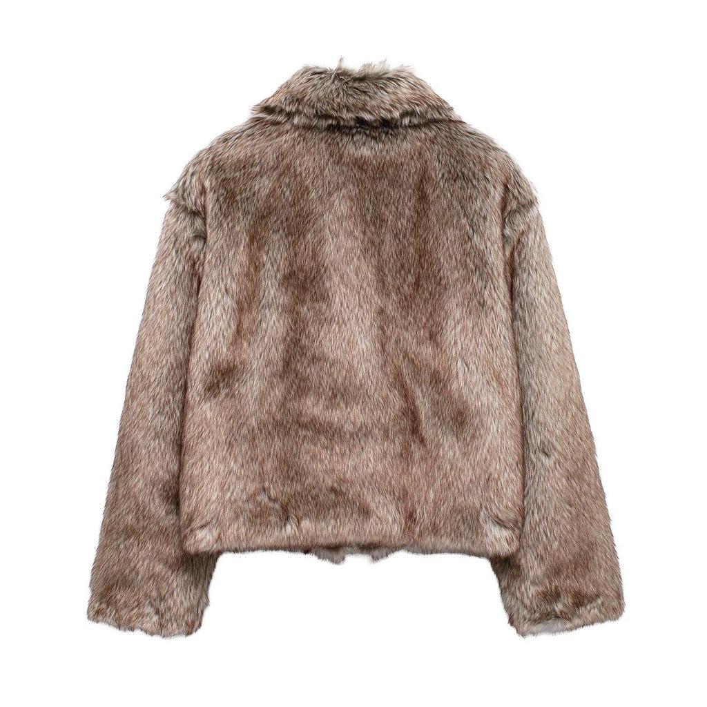 2024 Autumn Women's Vintage Faux Fur Coat In European & American Fashion
