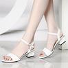 Coarse heel sandals women's summer 2025 new mid-heel one-button thick heel mother Korean version high heels open-toed women's shoes