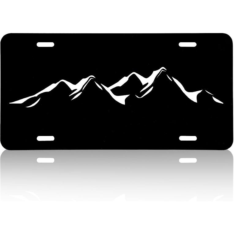Upgraded Mounta License Plate Black White Mountain License Plate Aluminum Metal Car Tag Funny Cars Personalized Decoration Vanity Tag Car Front