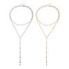 Shimmering Alternating Rhinestones Y Style Chain Necklace Lightweight Comfortable For Women Adjustable Neckchain