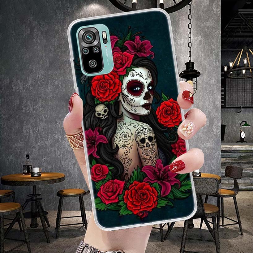 Catrina Beautiful Rose Girl Skull Soft Phone Case For Xiaomi Redmi Note 15 14 14S 13 12 Pro Plus 12S 11 11S 11E 10 10S 11T 5G Fu