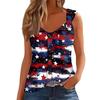 Women's Fashion Casual Loose Sleeveless Buttoned V-Neck Independence Day Printed T-Shirt Top