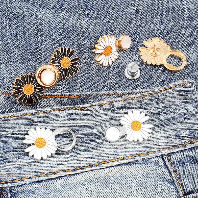 4 Pcs Jeans Buttons Pants Clip Waist Tightener Buttons Flower for DIY Adjustable Waist Buckle