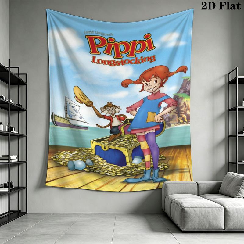 Pippi Longstocking Tapestry Cartoon Girl Horse Monkey Tree Wall Hanging Art Decor for Bedroom Living Room Home Backdrop