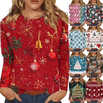 Dámska módna ležérna vianočná potlačená mikina s okrúhlym výstrihom a dlhým rukávom