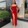 Women's Summer Spaghetti Strap Square Neck Maxi Dress Sexy Backless High Slit Bodycon Sleeveless Evening Cocktail Party Dress