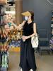 2026 Black Hepburn-Style French Sleeveless Spaghetti Strap Long Dress for Women - Spring/Summer
