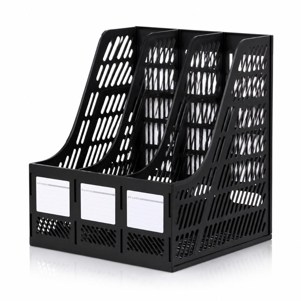 3 Compartments Magazine Holder PP Document Holder Versatile File Sorter Bookshelf