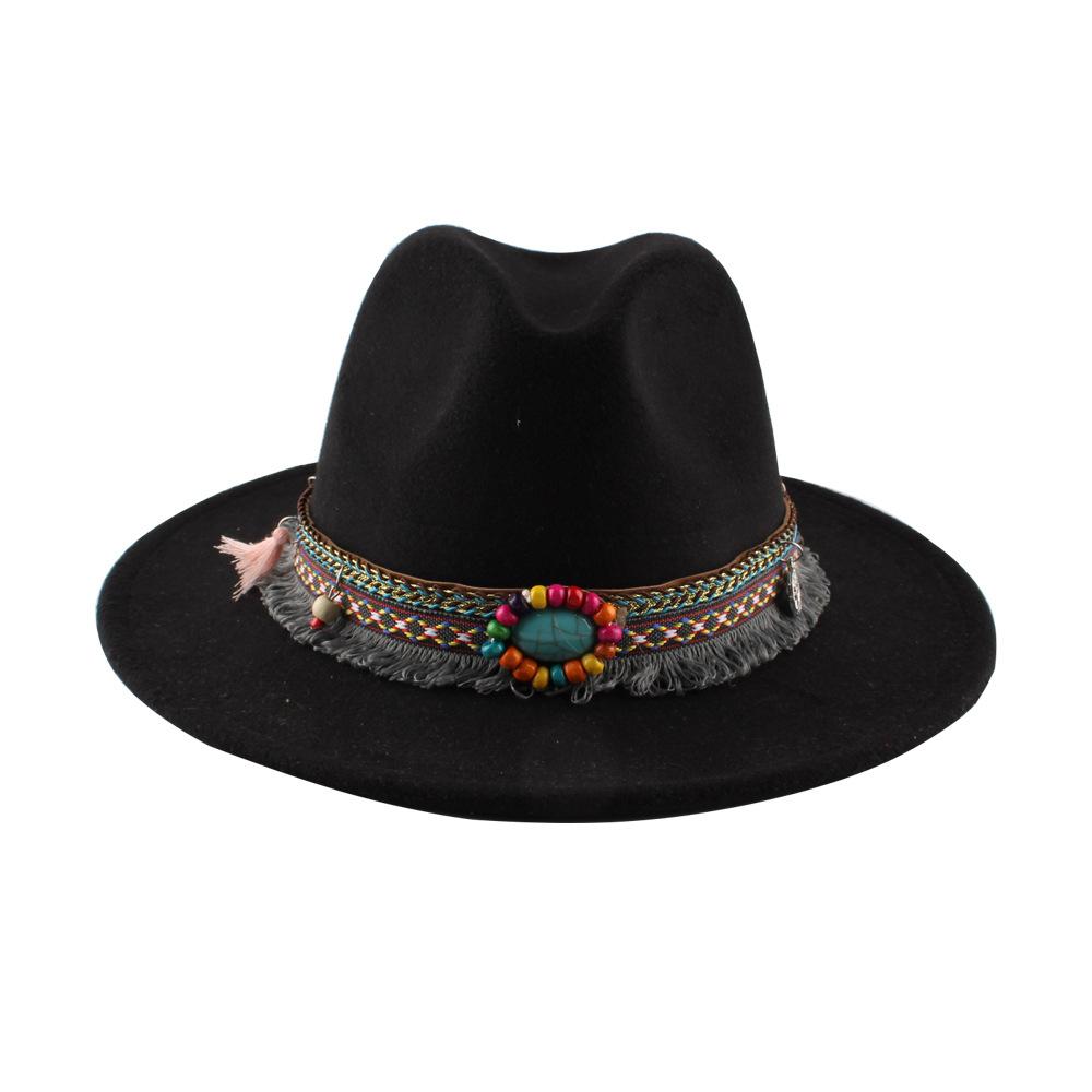 Autumn and Winter Retro Woolen Top Hat Women's New Ethnic Style Jazz Woolen Hat European and American Bell-shaped Hip-hop Felt Hat