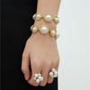 Imitation Pearl Bracelet Matching Ring 18K Gold Plated Stainless Steel Bracelets Open Rings Elegant Jewelry Set for Women