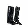 Wedge heel pants boots high heel boots long boots female European and American babes high boots pointed black patent leather pants boots fried street