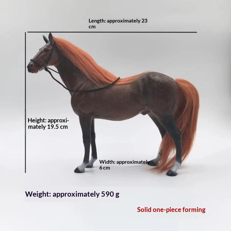 Figurine Animale Cheval Marron Solide Réaliste Moulage Monobloc 23 cm de Long 19,5 cm de Haut Avec Crinière et Queue Rougeâtres Jouet de Collection pour Enfants