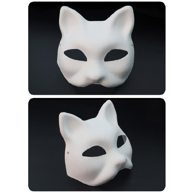 6Pcs Unpainted Cats Mask Set Includes Furry Trim Eye Mesh Sticker Felted Cloth for Painting Unpainted Masquerades Mask