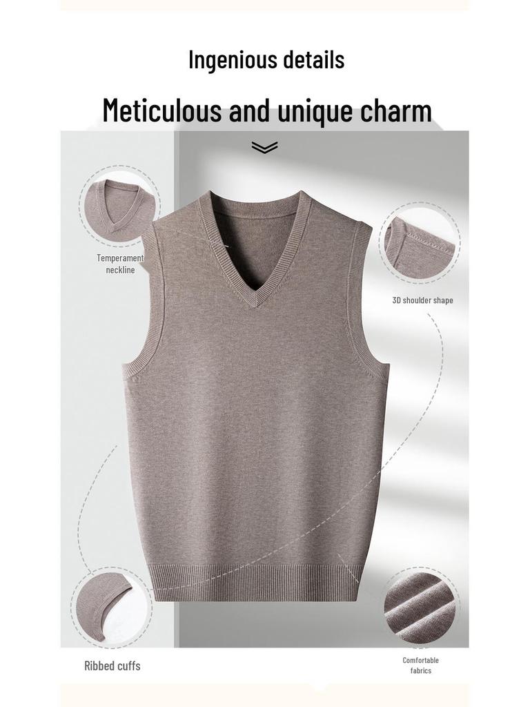 Men's Autumn/Winter Wool Knit Sleeveless Vest - Business Casual & Comfortable Sweater.