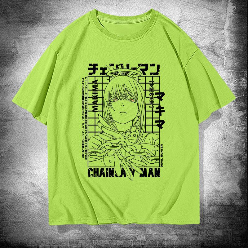 Japanese anime chainsaw man Makima pure cotton short-sleeved men's T-shirt Summer trend brand loose off-the-shoulder half-sleeve