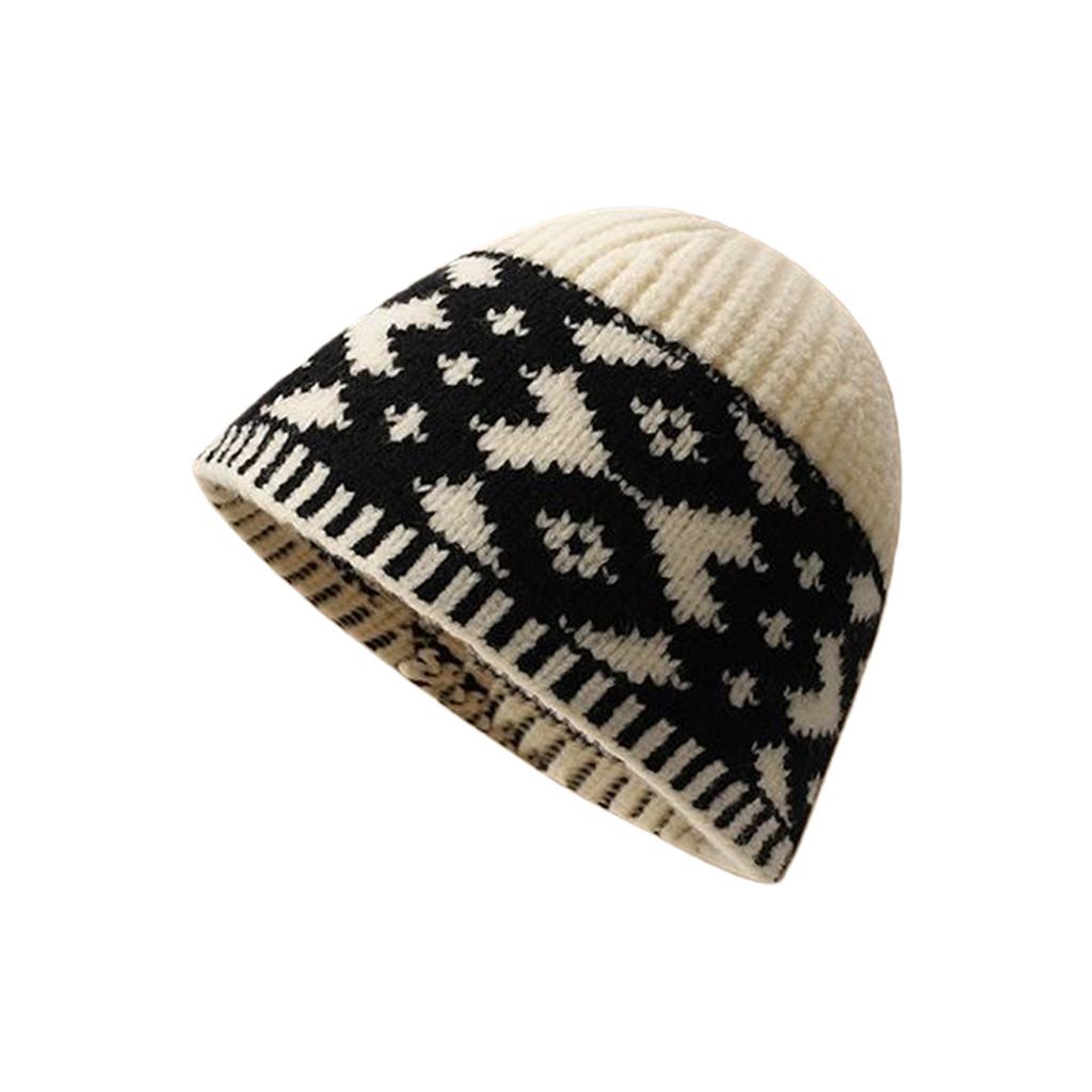 Knitted Jacquard Hat for Winter Warmth Rhombic Pattern Pullover Hat for Women Teens Girl Everyday Wear All Matching
