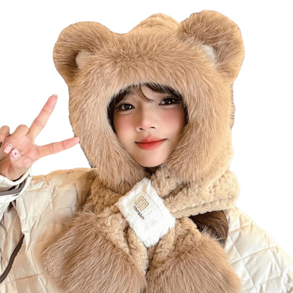 

Ветрозащитная шапка-бини шарф теплый комплект шарфа капюшон милый зимний интегрированный шарф-шапка для улицы хаки