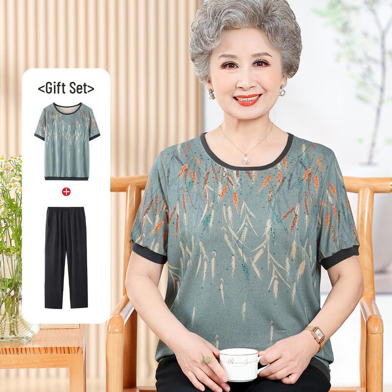 Elderly Women s Summer Breathable Shirt & Pant Set 3XL