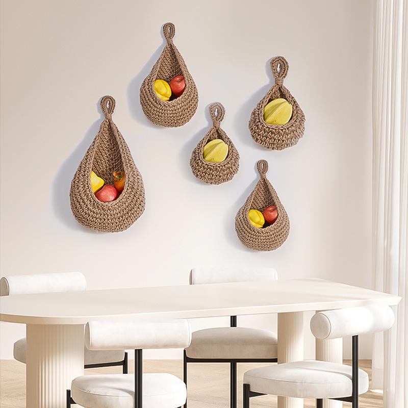 Wall-Mounted Cotton Rope Fruit & Vegetable Basket with Bird's Nest Design