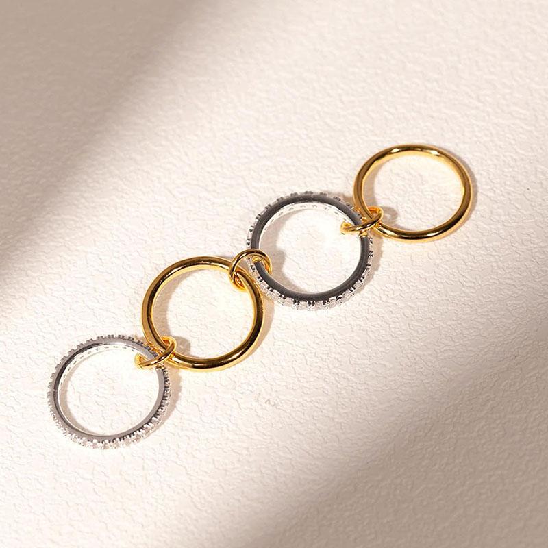 Fashion Gold And Silver Gold-Plated 4 Stackable One-Piece Thick Sparkling Zircon Rings For Women's Party Jewelry Rings