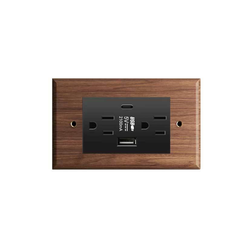 Solid Walnut Wood Wall Switch Socket Retro Brass Toggle Switch 1/2/3 Gang Brazilian Type N Outlet Usb Type-C