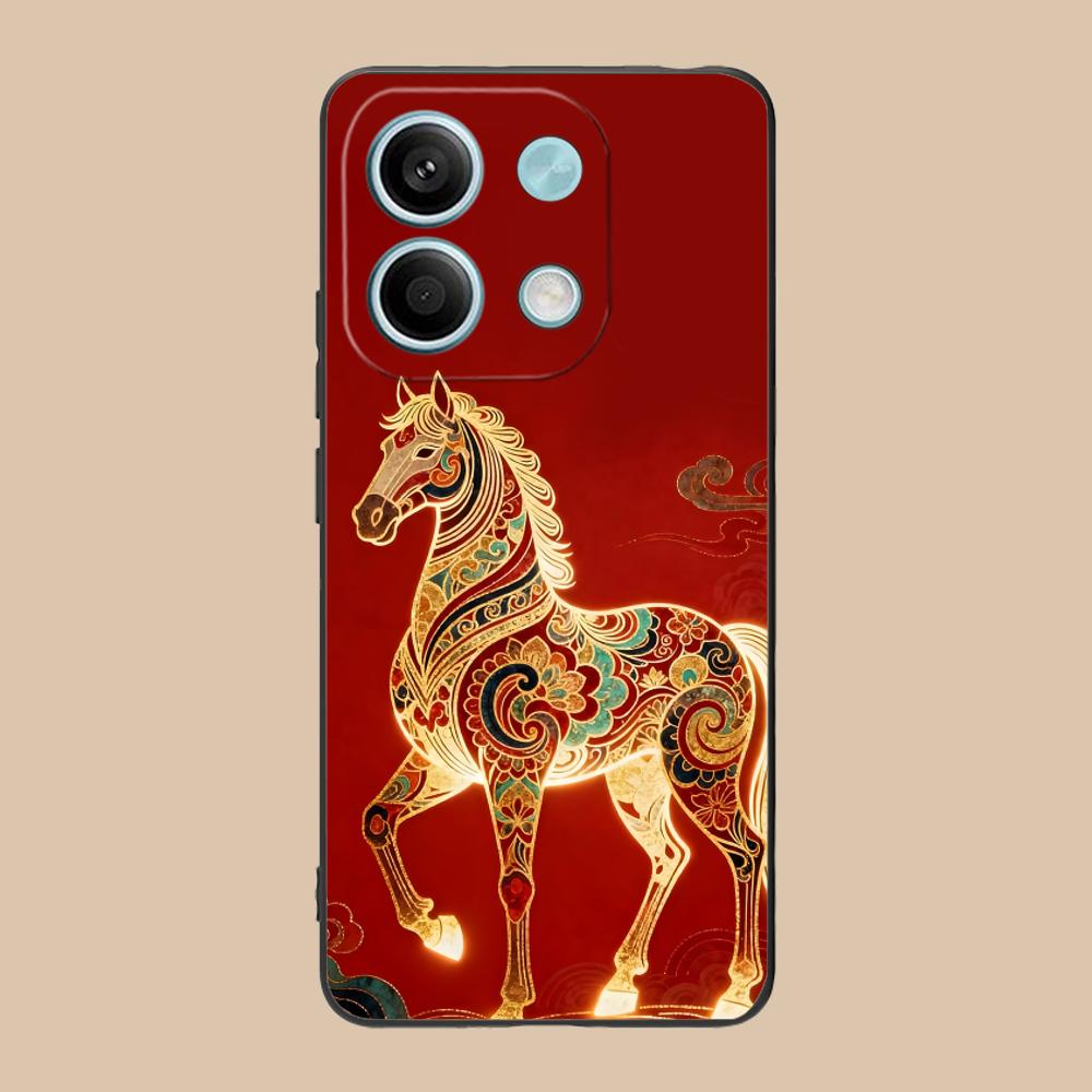 Golden Horse Year Mobile Phone Case for POCO M7 M6 M5 M4 M3 X7 X6 X5 X4 X3 Pro GT 5G Colorful Printing Cover Cover Pretty Luxury