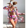 Women Swimsuit High Waist Bikini Set Three Pieces Women Sexy Long Sleeve Cover Up Swimsuit 2026 Beach Bathing Suits Swimwear