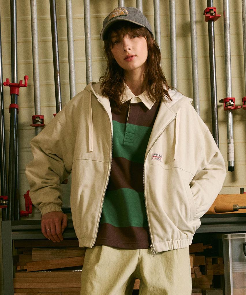 COVERNAT Heavy Oxford Hooded Jacket Cream