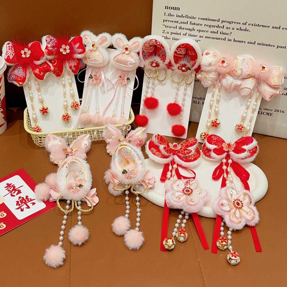 Tang Suit Chinese Style Red Barrettes Hanfu Headwear Ancient Style Hair Clip  Winter