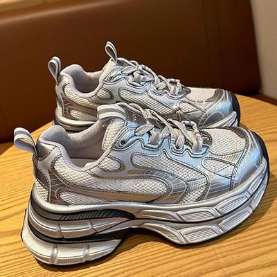 Silver Dad Shoes Summer Mesh Breathable Shoes Children's Autumn New Thick-soled Heightening Casual Sports Shoes Women