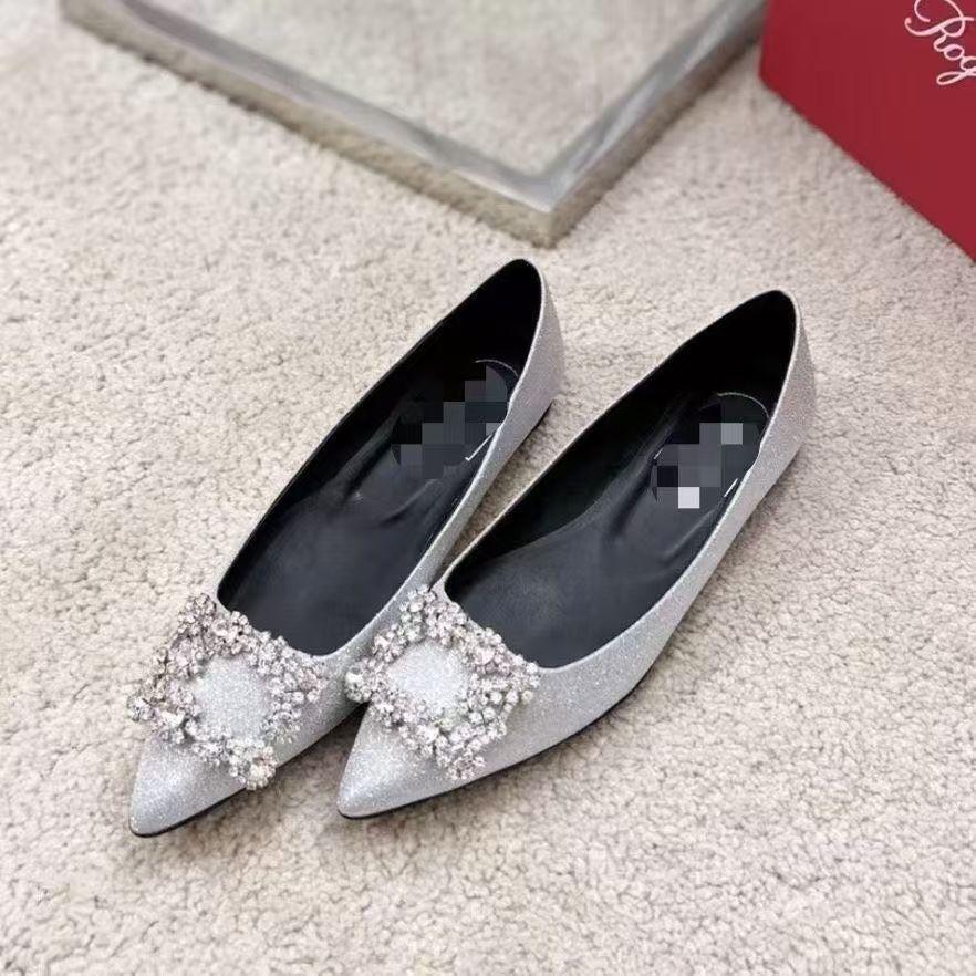 Spring and Summer Flat-bottomed Rhinestone Square Buckle Pointed Single Shoes Women's Small Shallow Mouth Fashionable Versatile Women's Shoes