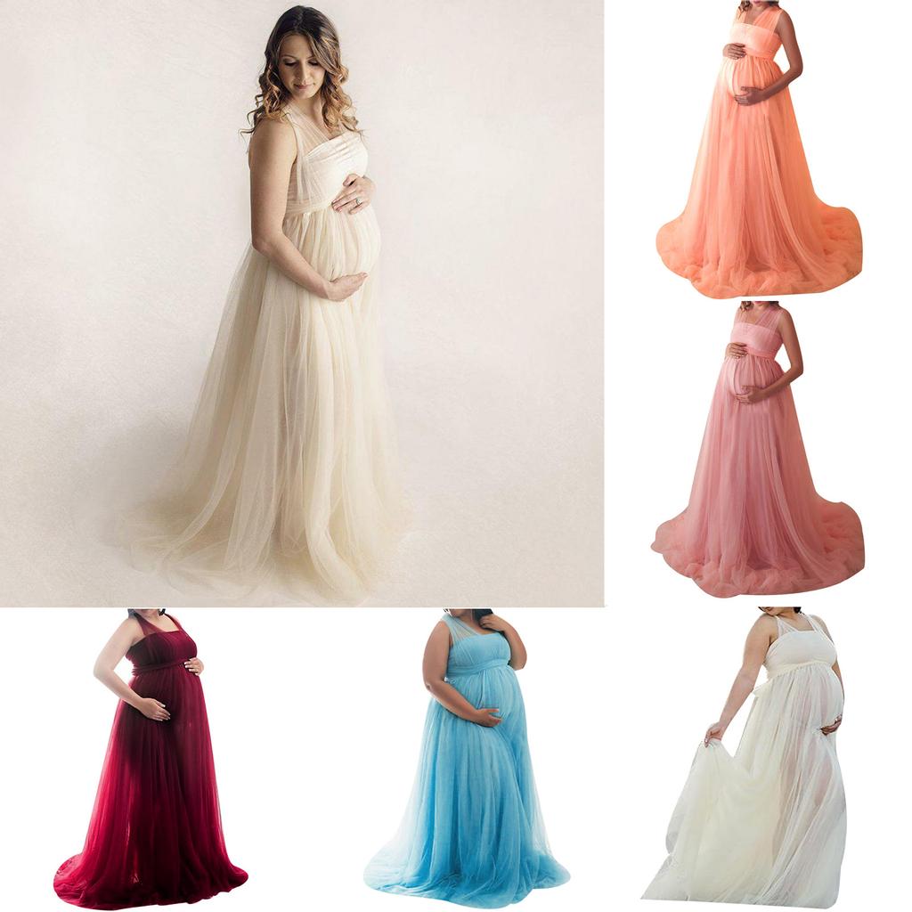 Women Pregnant Lace Long Splicing Tie Dress Maternity Photography Props Clothes