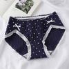 Navy Blue Women's Panties Cotton Mid-waist Bow Threaded Breathable Girl Student Briefs