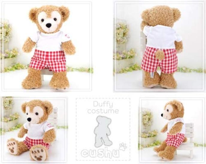 Cushu Cush Duffy and ShellieMay Costume, Made In Japan, Plush Toy Accessories, Red Gingham Check, Cute Dress-Up Outfit, White T-Shirt, Romper, Bow