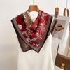 New retro plant printing Chinese square scarf female niche design sense color matching silk scarf holiday style versatile decorative shawl