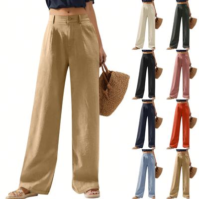 Womens Casual Wide Leg Pants High Waisted Button Down Straight Long Trousers Palazzo Pants